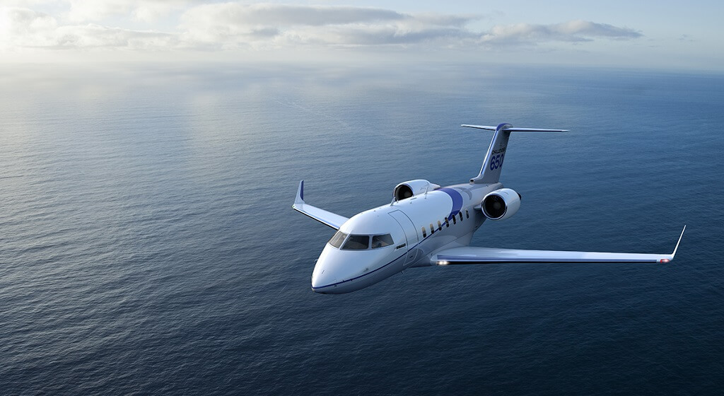Bombardier Challenger private jet in flight